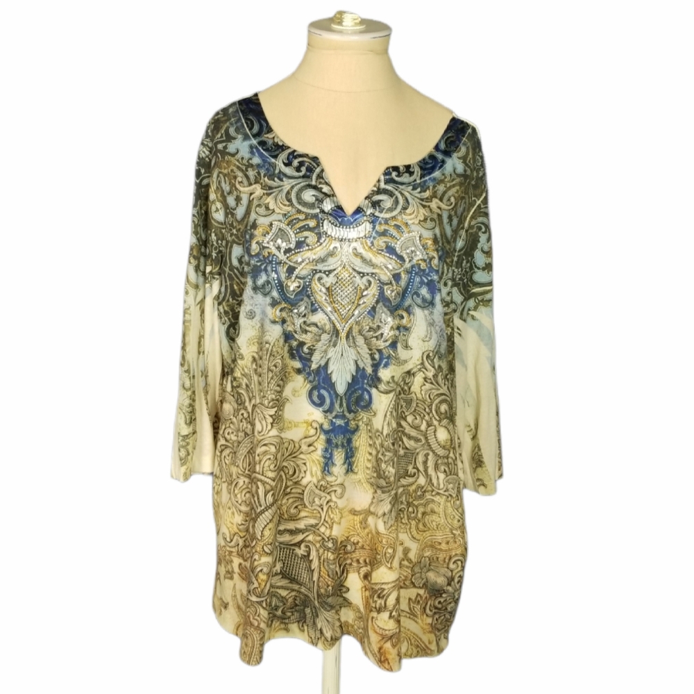 Catherines Multicolor Blue Embellished Blouse Top